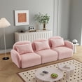 thumbnail image 2 of Three-Seat Sofa with Three Pillow, Modern Teddy Fabric Petal Sofa with Curved Armrests and Backrests, Comfy Living Room 3-Seat Sofa Furniture, Pink, 2 of 7