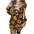 thumbnail image 1 of Seyurigaoka Women Juniors Halloween Printed Dress, Fashion Tie-up Round Neck Long Sleeve One-piece, 1 of 5