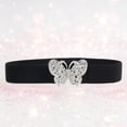 thumbnail image 3 of WHEANG Rhinestone Butterfly Belts for Women Cute Fashion Accessory Buckle Elastic Waist Belts for Women Trendy Stretch Waist Cincher Sparkly Crystal Waistband for Jeans Dresses Outfit(Black), 3 of 3