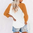 thumbnail image 5 of CheerKidz Women's Patchwork Design 3/4 Sleeve V-Neck Pullover Blouse Unique Shoulder Detail Fashion Tops Casual T-Shirt for Stylish Outfits(Orange,M), 5 of 7