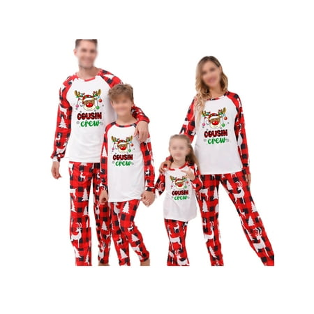 

Glookwis Mommy Dad Child Plaid PJ Sets Xmas Pjs Matching Family Pajamas Set Casual Loose Sleepwear Elastic Waist Tops And Pants Nightwear Red White Mom-L