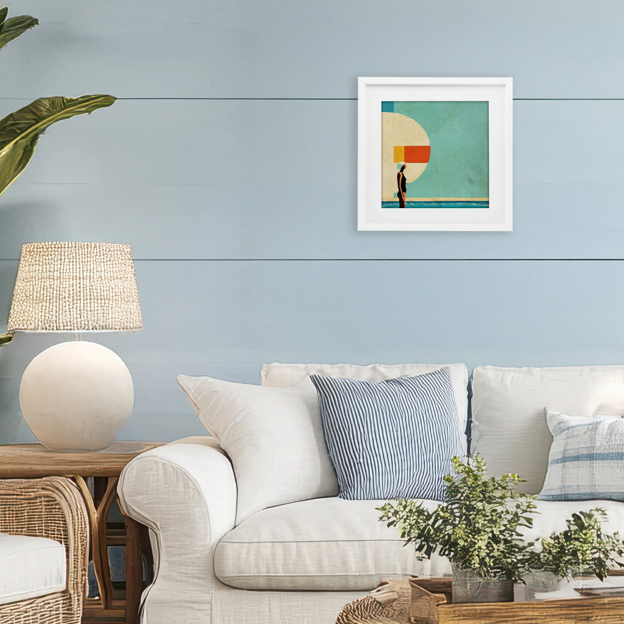Stupell Industries Midcentury Pool Geometric White Framed Print Under Glass, design by Layla Oz