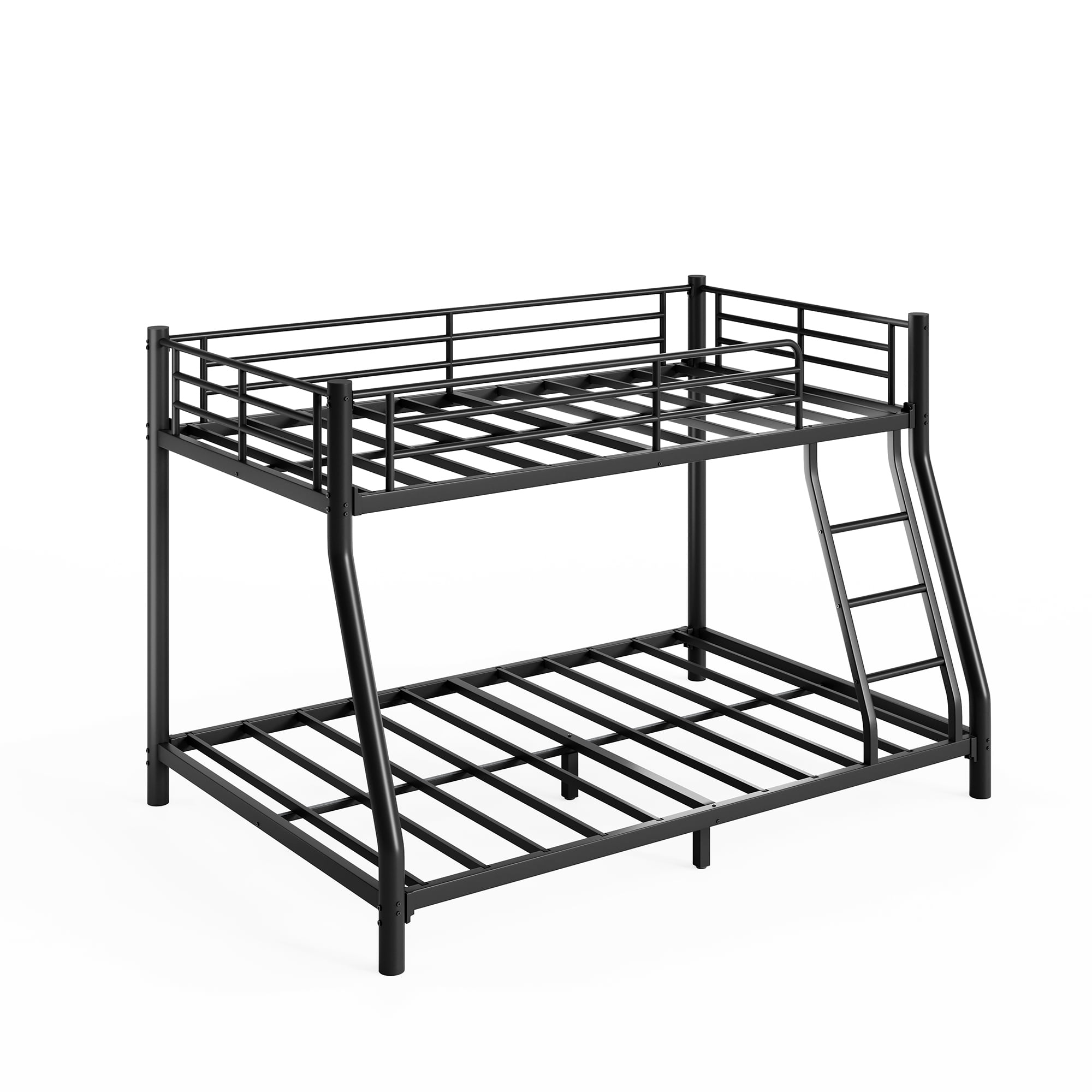 Twin over Full Bunk Bed for All Ages, Heavy Duty 500 lbs Capacity Metal Frame, Low Profile with Guardrail and Ladder, No Box Spring, Easy Assembly for Guest Room Rental, Black