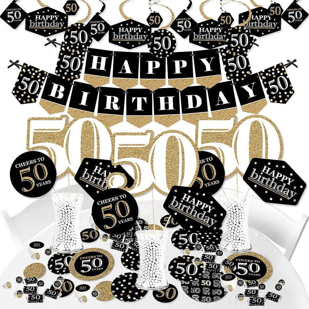 Adult 50th Birthday Gold Birthday Party Supplies Banner