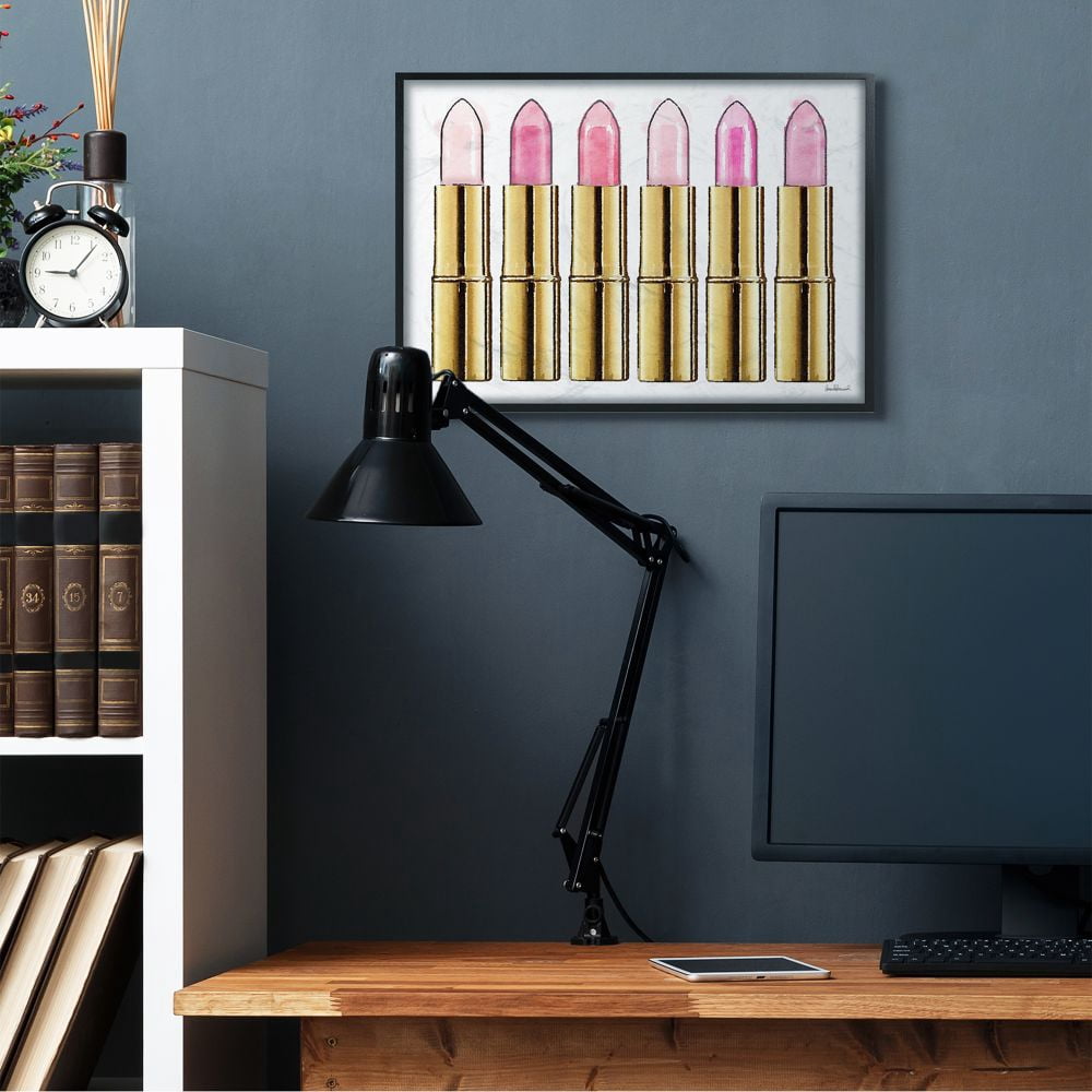 Stupell Industries Pink Gold Lipstick Glam Fashion Watercolor Framed Wall Art by Amanda Greenwood
