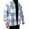 thumbnail image 2 of Men's Thick Long Sleeved Lapel Plaid Jacket Casual Style Loose Lapel Shirt Jacket Light Blue M, 2 of 6