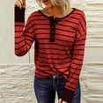 thumbnail image 4 of Posijego Womens Striped Long Sleeve Shirts V Neck Button Blouses Spring Casual Loose Women's Plus Tops, 4 of 7
