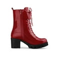 thumbnail image 5 of BLISSFUL STEP Valentine's Women's Chunky Heel Zip Platform Block Combat Boots Red 7, 5 of 7