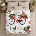 thumbnail image 5 of Christmas Bicycle Flannel Blanket, White Red Green Present Boxes Holly Berry Cookie Ornament Pattern for Sofa Couch Bed Living Room Bedroom Home Decor Holiday Gift for Bike Lovers, 5 of 9