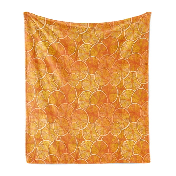 Tangerine Soft Flannel Fleece Throw Blanket, Repeating Fruit Pattern with Round Slice of Oranges, Cozy Plush for Indoor and Outdoor Use, 50" x 70", Dark Orange Pale Orange, by Ambesonne
