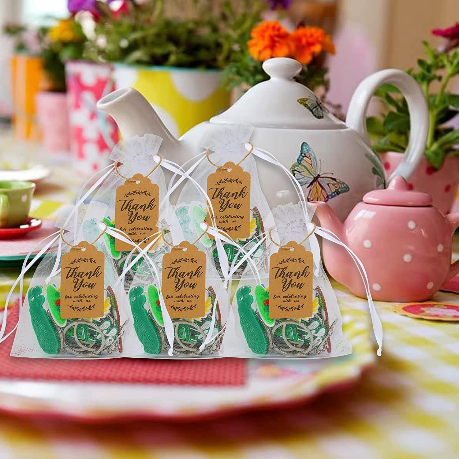 12 Pack Golf Party Favors Return Gift Bags Keychains Thank You Kraft Tag Organza Gift Bags for Par Tee Fore Time Golf Sports Theme Birthday Party Supplies Classroom Golf Club Team Rewards