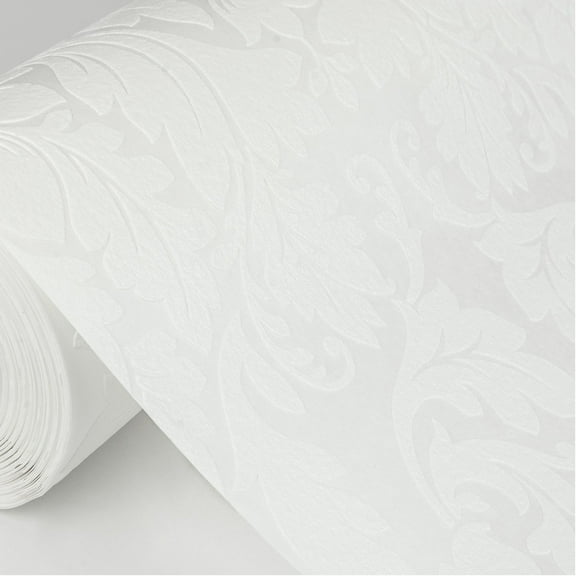 Brewster Jan White Damask Paintable Wallpaper