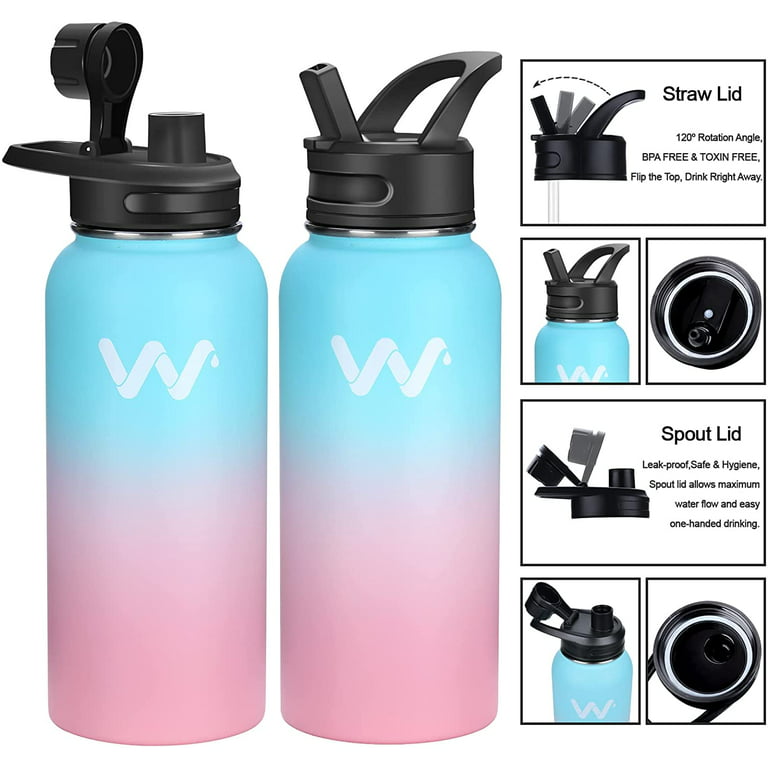 Insulated Water Bottle With Straw Lid & Spout Lid, - 32 oz