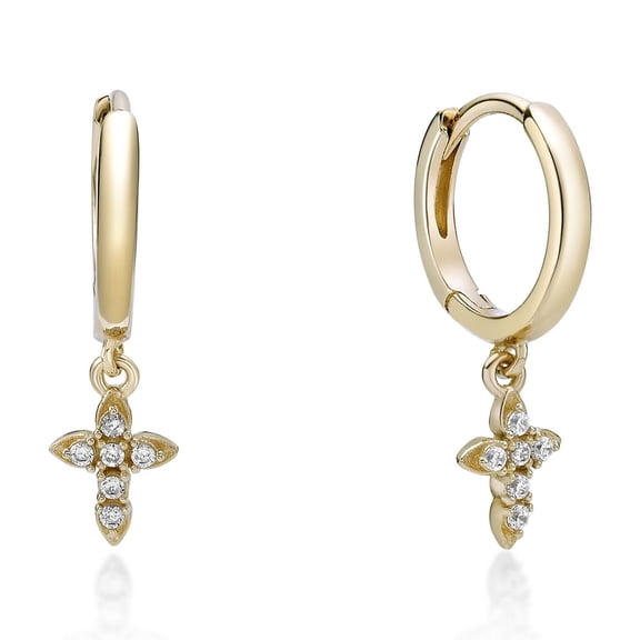 18K Yellow Gold Plated 925 Sterling Silver  Cross Dangle Earrings With Diamond