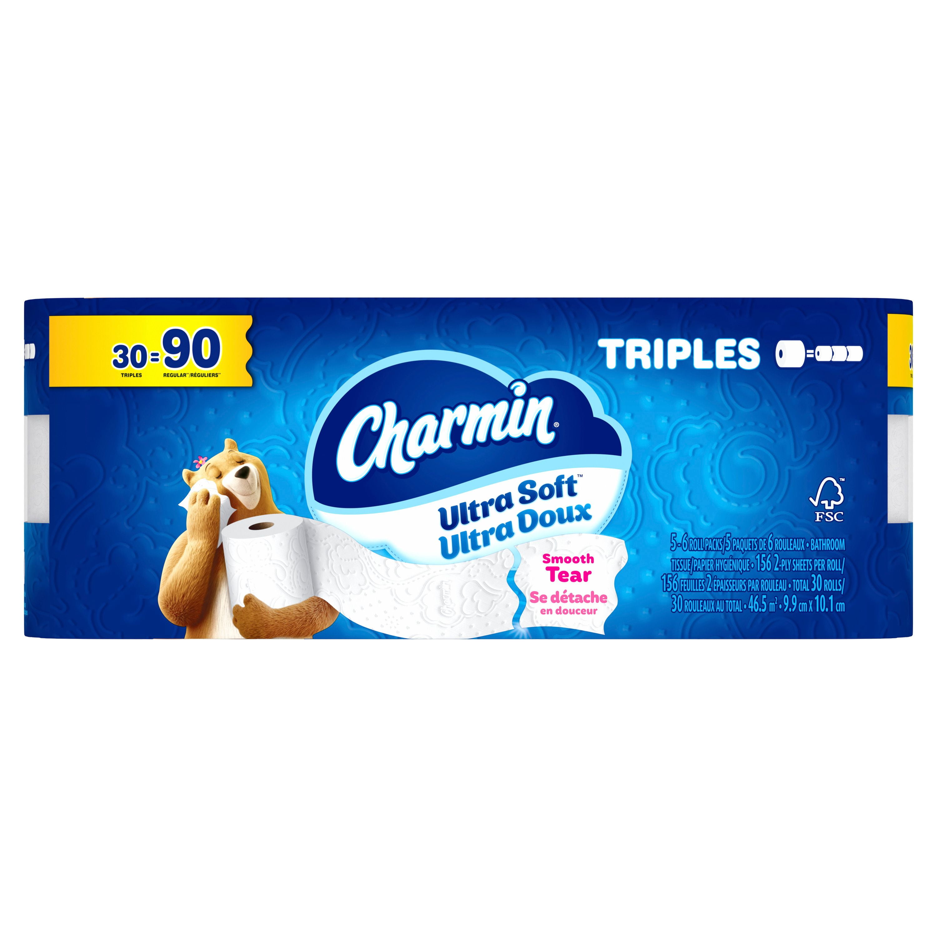 Charmin Toilet Paper Ultra Soft, 30 Triple Rolls = 90 Regular Rolls, 2-ply Bath Tissue, 30 Count
