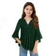thumbnail image 2 of ZACPNCV Girls Solid Mesh Glitter Sparkling Top Long 3/4 Sleeve V Neck Blouse Breathable for Party Celebration Special Occasion Tween, 2 of 8
