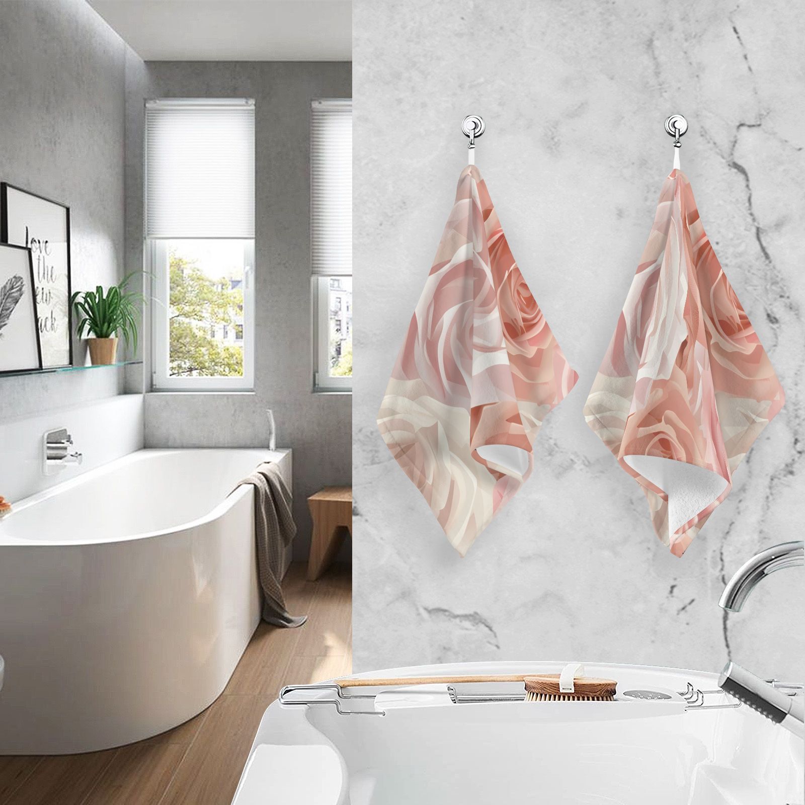 Roses Pink Hand Towel Bath Towels Face Towels Cotton Absorbent for Home Hotel Spa Swimming Yoga Sports Decorative Towel Set of 2