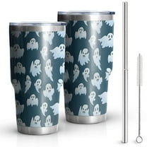 30oz Dark Blue Halloween Ghosts Tumblers Stainless Steel Tumbler with Lid and Straw,Vacuum Insulated Double Wall Travel Tumbler Cups Mug with Cleaning Brush for Coffee,Tea