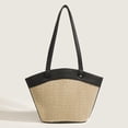 thumbnail image 3 of Bolso de mano tejido de paja para mujer, bolsos de playa trenzados de verano, bolso de mano de gran capacidad con asa superior, bolso de mano Vintage de retazos para ir de compras, 3 of 8