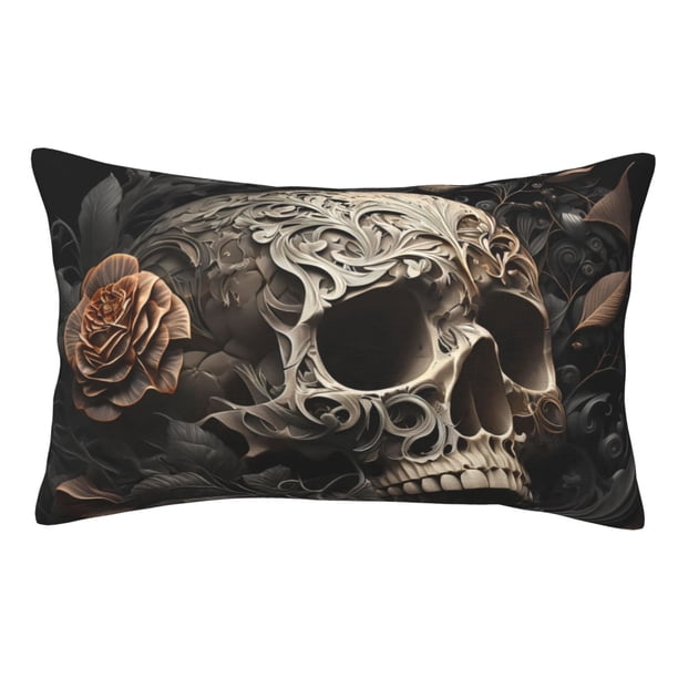 Balery Vintage Pattern Flower Skull Funda de Cojín Estampada, Regalos para Mujeres, Regalos de Amor para Ella, Regalos para Novia o Esposa, Funda de Almohada-14"x20"