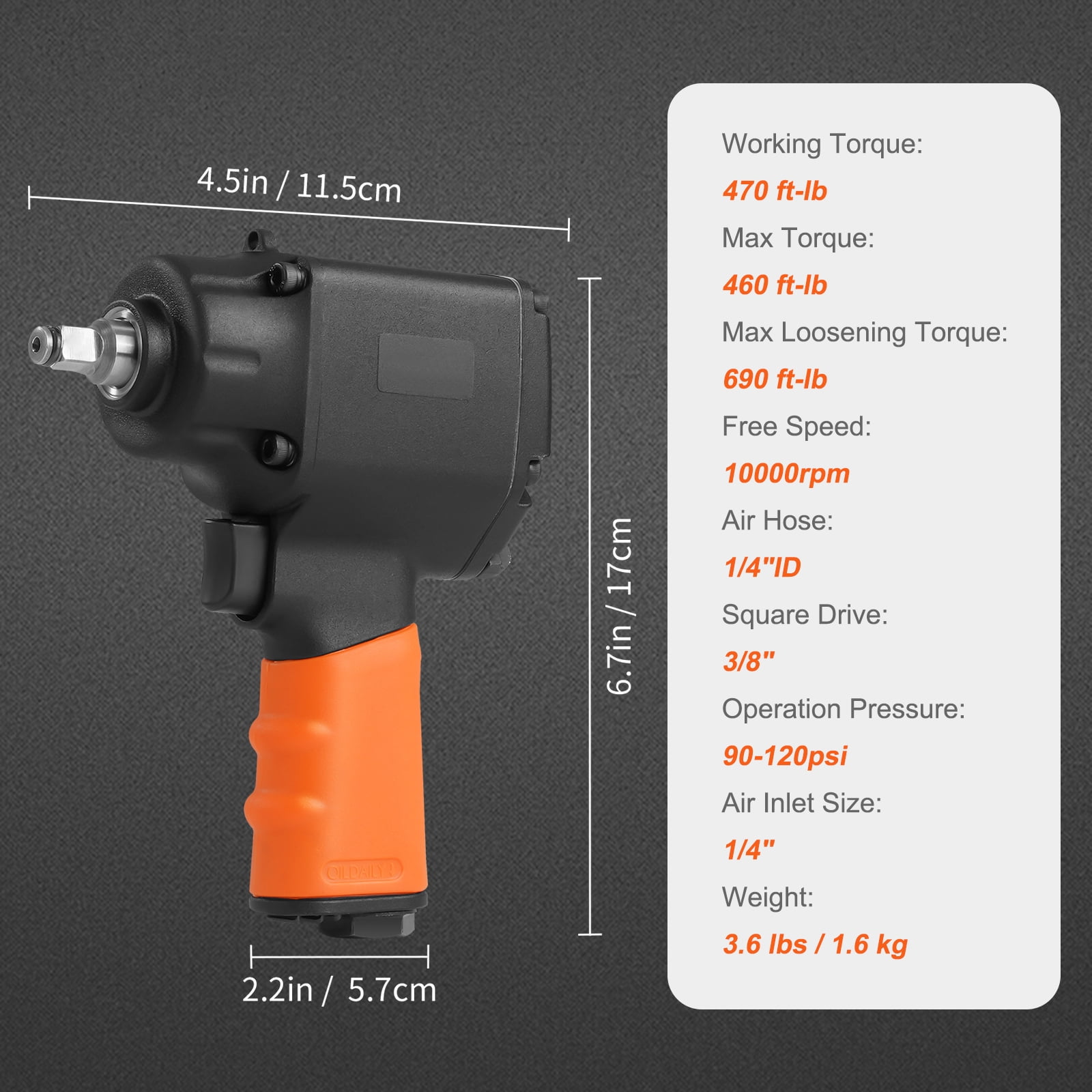 VEVOR Air Impact Wrench, 3/8-Inch Drive Air Impact Gun, Up to 690ft-lbs Nut-busting Torque, Lightweight Pneumatic Impact Wrench for Auto Repairs and Maintenance
