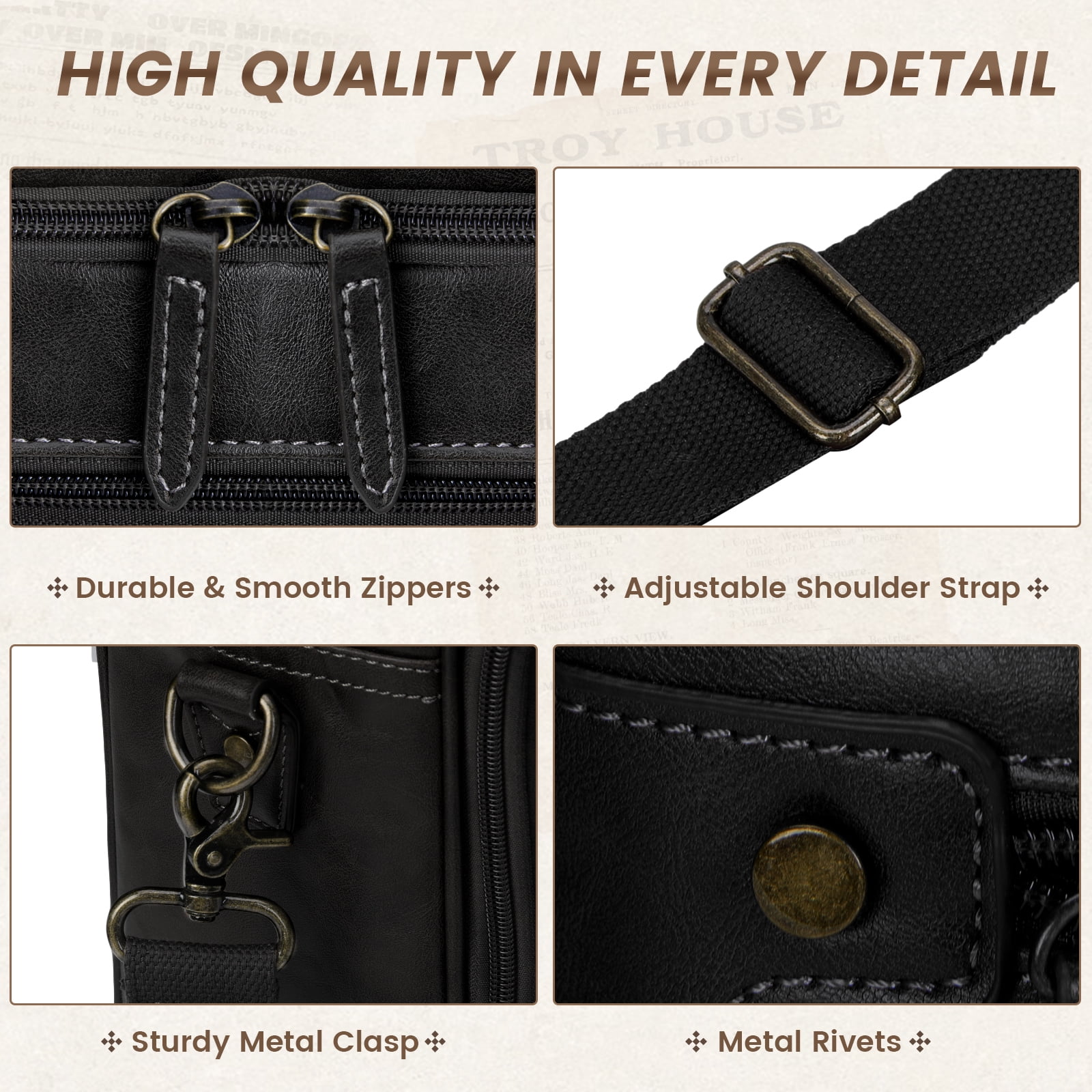 IGOLUMON Messenger Bag for Men 16 Inch Laptop Bag Leather Briefcase Vintage Crossbody Shoulder Office Computer Bag Retro College Satchel Bag for Work, Business, Black