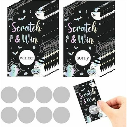 50 Pack Pastel Halloween Scratch Off Cards, Halloween Party Game Tickets Lottery Prize Raffle with Ghosts, Bats, Pumpkins for Boo Spooky Birthday Baby Shower