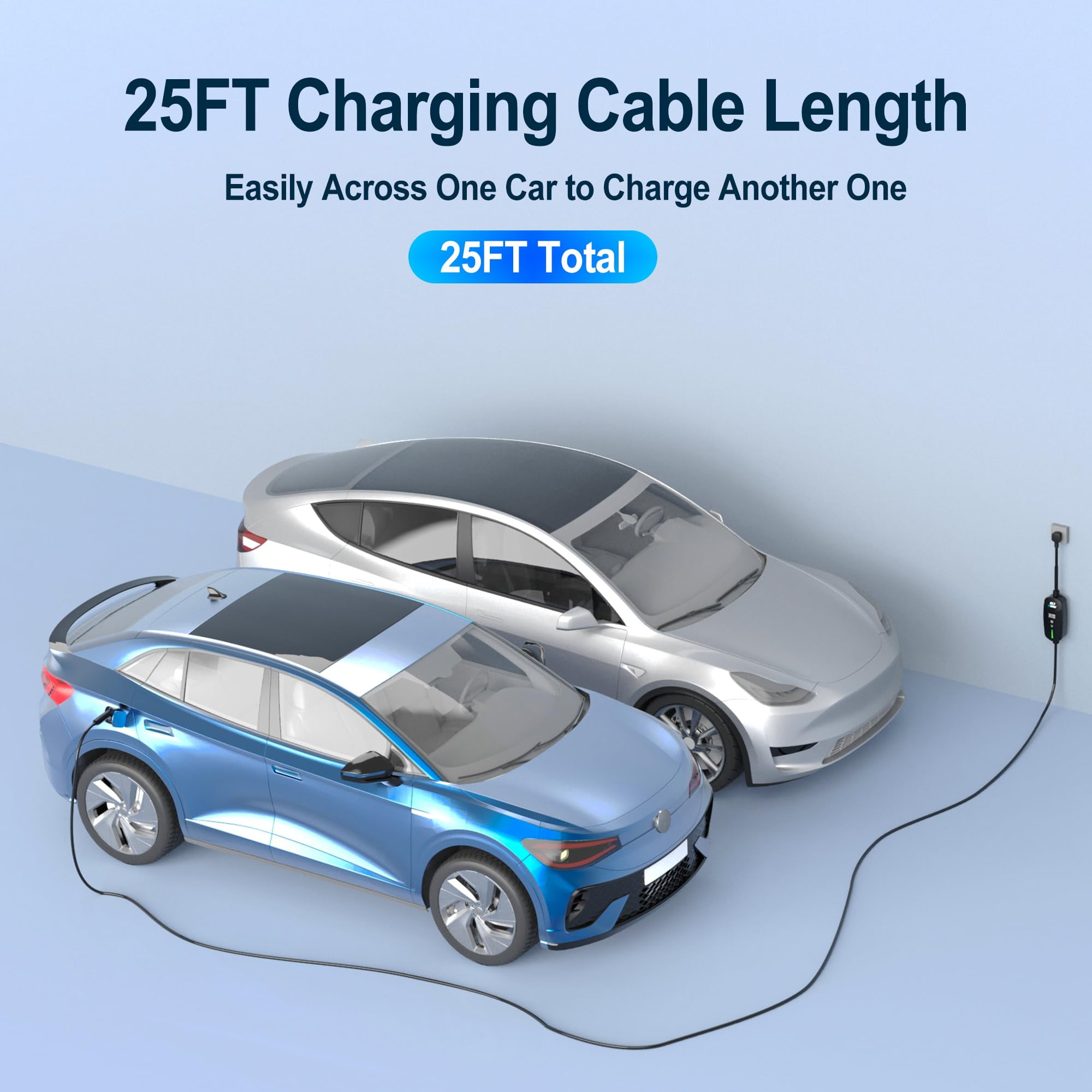 Level 2 EV Charger, 40A/9.6KW Portable & Home Electric Vehicle Charging Stations with 25ft Charging Cable, NEMA 14-50 Plug, Adjustable Current & Timing Delay, EV Charger Compatible with All J1772 EVs