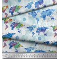 thumbnail image 3 of Soimoi White Poly Georgette Fabric Direction Compass & World Map Print Fabric by Yard 52 Inch Wide, 3 of 3