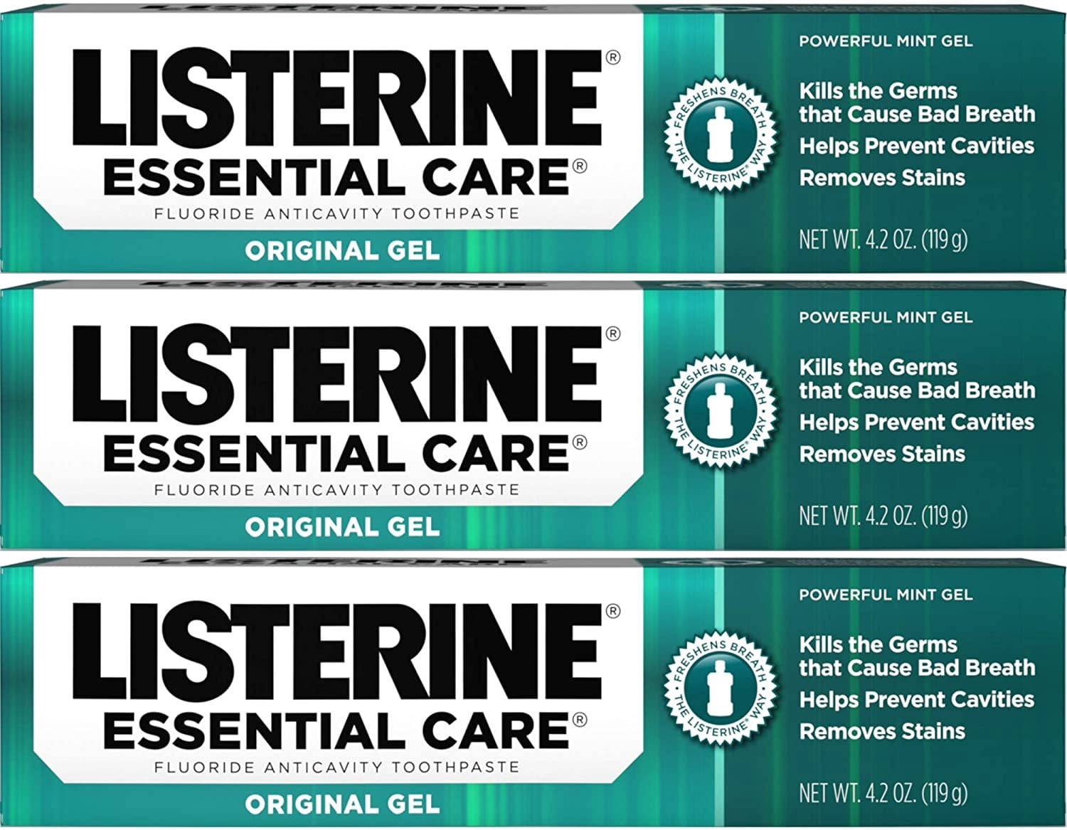 Listerine Essential Care Toothpaste Gel Original Powerful Mint 4.2 Ounce