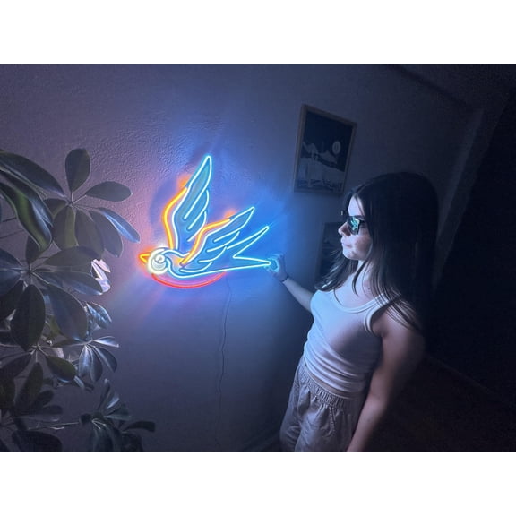Sparrow Metal Neon Sign - Bird Wall Light, LED Sign for Bedroom, Dressing Room Sign, Beauty Salon Neon Sign, Neon sign Bedroom, Neon Gifts (Without Remote Control)