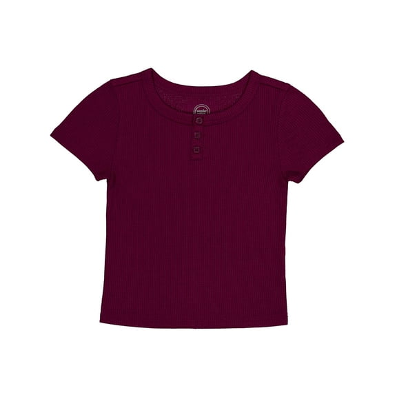Wonder Nation Girls Short Sleeve Waffle Henley Knit Top, Sizes 4-18