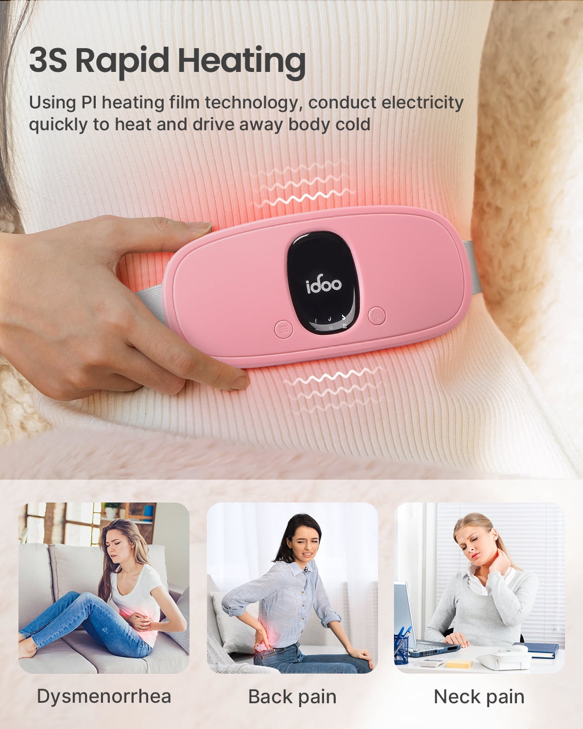 Cordless Heating Pad for Period Cramps, 3 Heat Setting, Birthday Mothers Day Gifts Girlfriend Mom Wife Women, Fsa Hsa Eligible, Pink