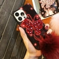 thumbnail image 6 of Compatible with iPhone 11 Pro Max Case Bling Glitter 3D Diamond Rhinestone Girly Case Cute for Women Girls Sparkle Shiny Luxury Crystal Butterfly with Plush Fuzzy Furry Ball Phone Case Red, 6 of 13