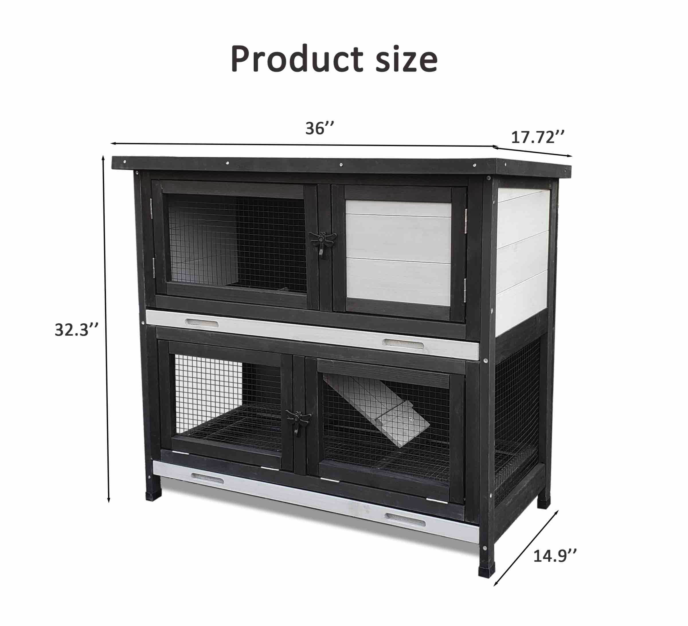 Double Level Solid Wood Rabbit Hutch Small Animal Cage for Rabbits, Guinea Pigs, Hedgehogs & Lizards Indoor/Outdoor–2-Tier Eco-Friendly Habitat with Bedding Area