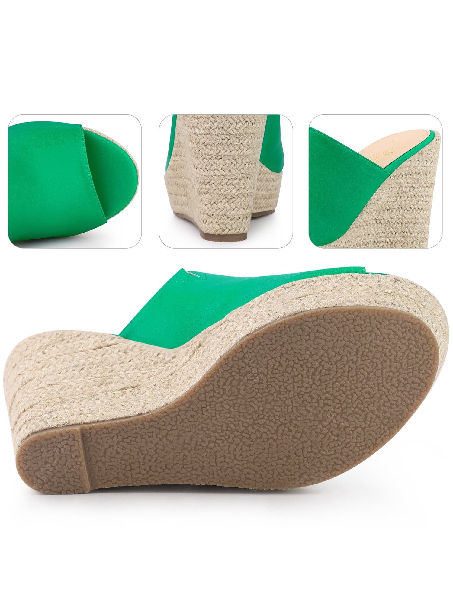 DARING DIVA Women's Open Toe Espadrille Wedge Heel Platform Slide Sandal Grass Green 9