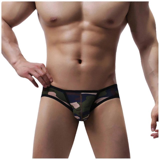 Men's Camouflage Boxer Briefs Low Waist Breathable Stretch Comfortable M Green