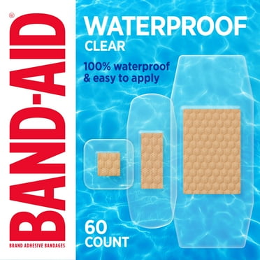 BAND-AID Brand Clear Waterproof Adhesive Bandages, Assorted, 60 Ct