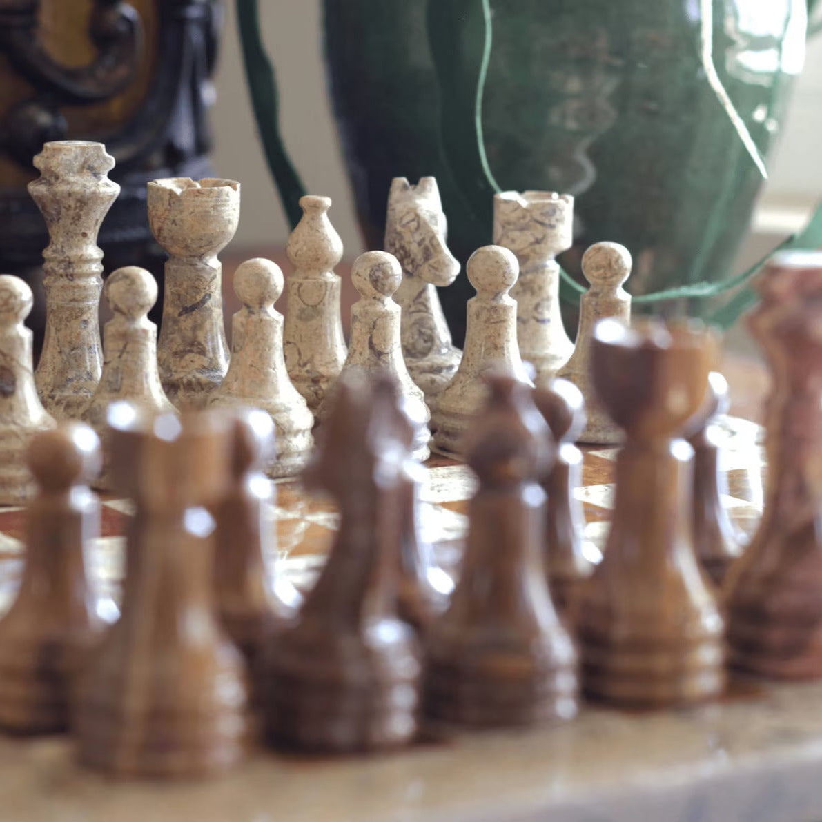Marble Chess Set with Storage Case - Coffee and Brown