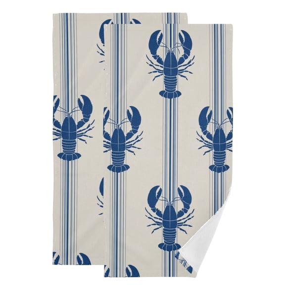 Blue Stripes with Lobsters Hand Towel Absorbent Bath Towels for Bathroom Sports Gym 28" x 14" Set of 2