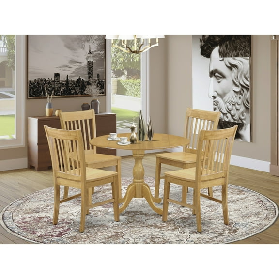 East West Furniture Dublin 5-Piece Asian Wooden Dining Set in Oak