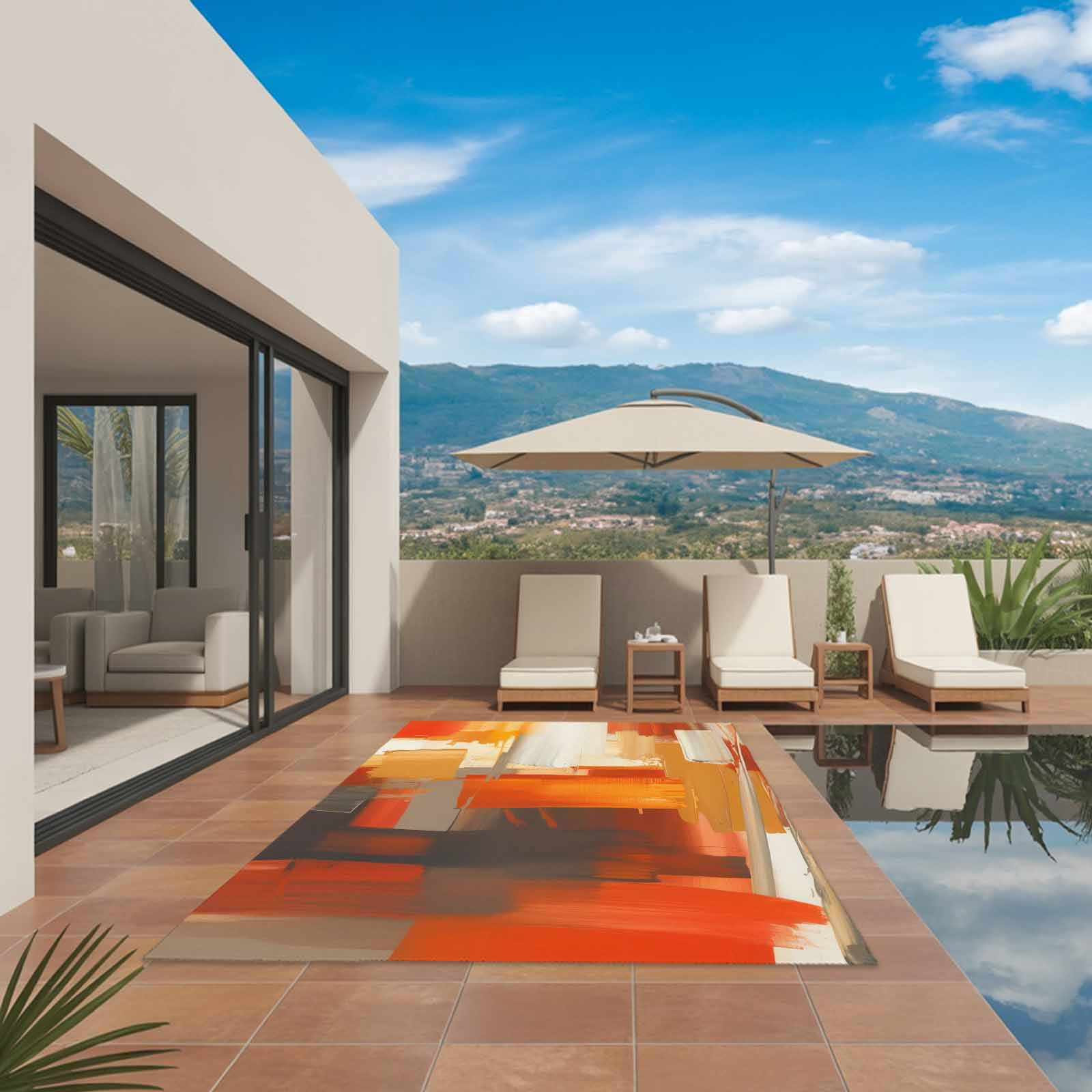 Burnt Orange Brown Outdoor Rug 4x6 Ft, Non Slip Washable Area Rug, Farmhouse Ombre Abstract Mottled Art Patio Rugs Carpet Runner, Large Floor Mat for Indoor/Outdoor Deck Porch Camping