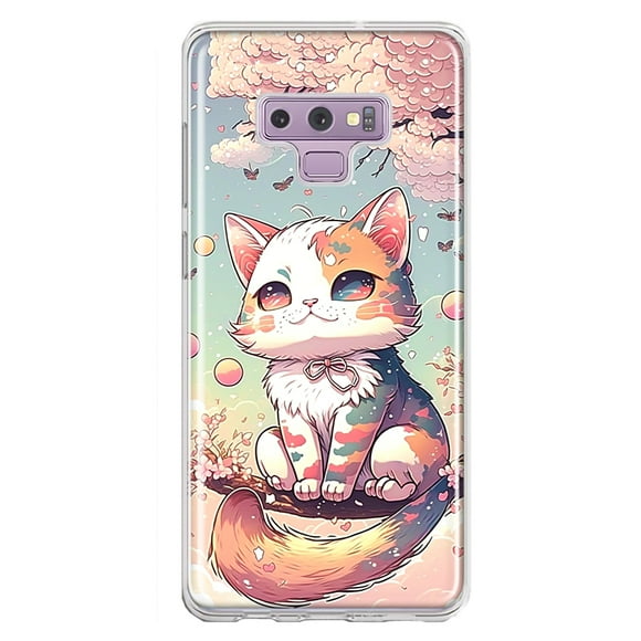 MUNDAZE Samsung Galaxy Note 9 Shockproof Clear Hybrid Protective Phone Case Kawaii Manga Pink Cherry Blossom Cute Cat Cover