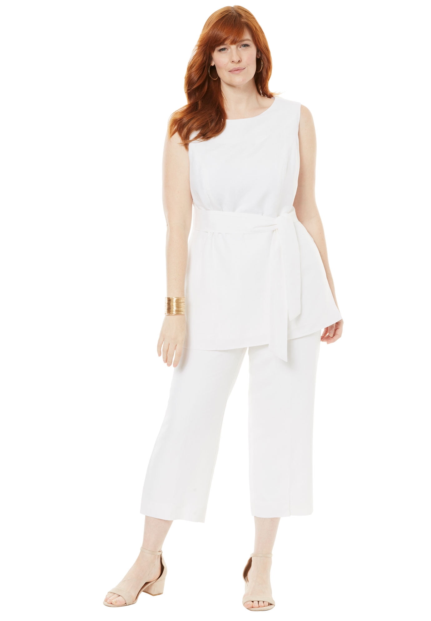 Jessica London Jessica London Women's Plus Size Linen Blend Capri Set