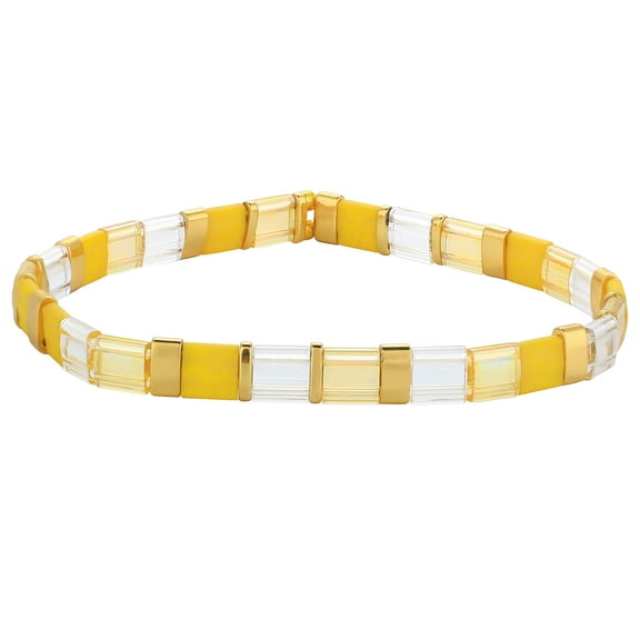 KELITCH Womens TILA Beads Beaded Bracelet Handmade Stack Friendship Stretch Bracelets Candy Colors Miyuki Link Bracelets - Yellow 02C