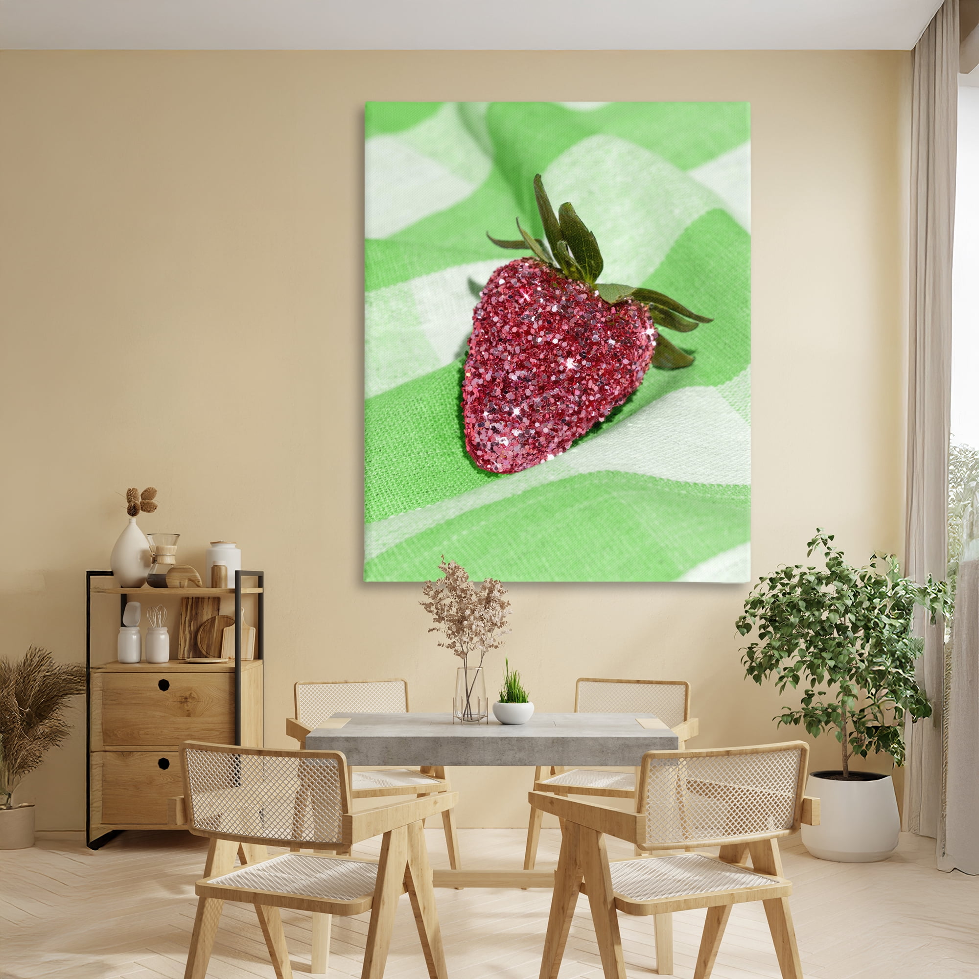 Stupell Industries Glimmer Strawberry on Green Canvas Wall Art, design by LISH Creative