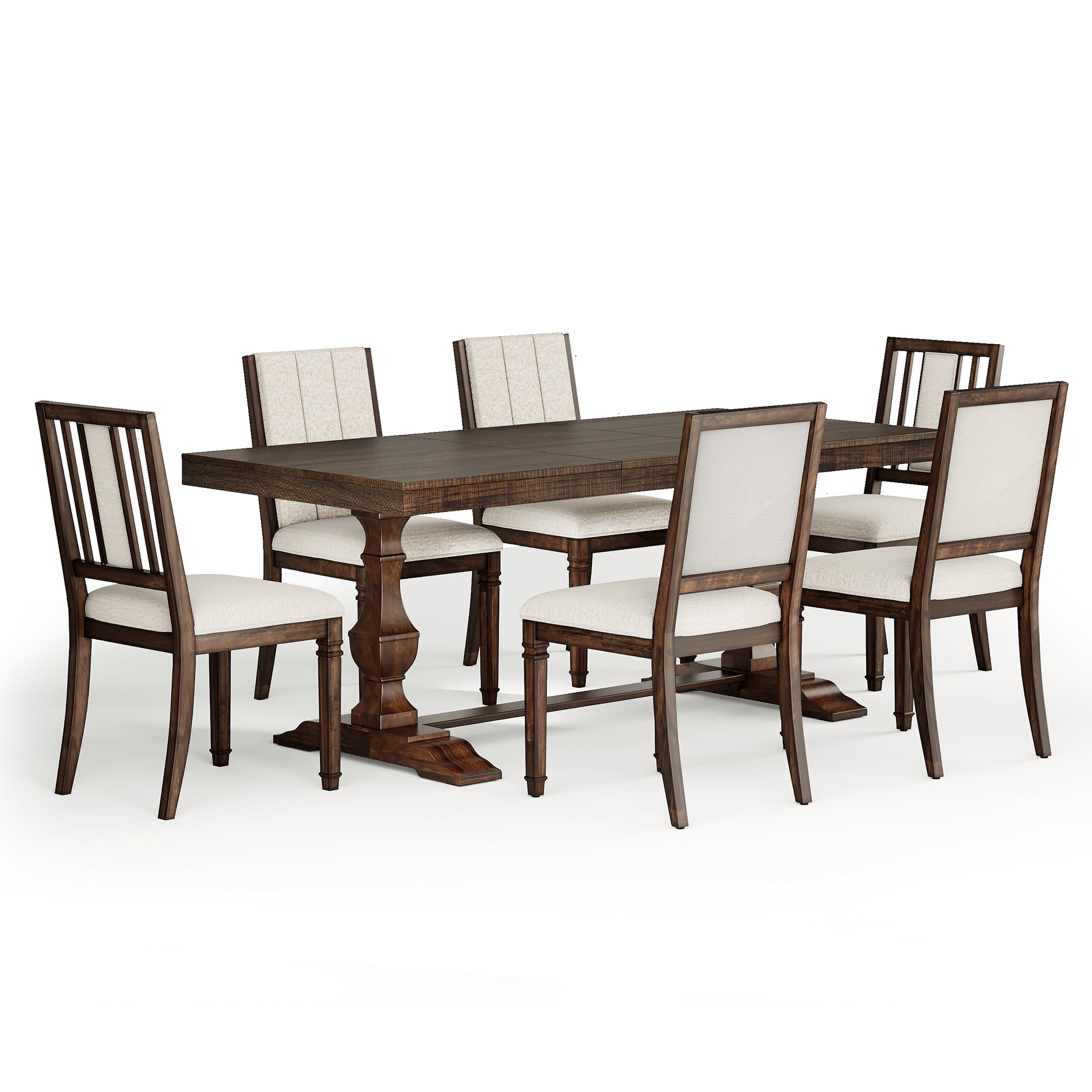 WAMPAT 7-pieces Farmhouse Dining Table Set for 6-8,74.8" Kitchen Table with Chairs,Solid Wood Legs and Upholstered Back for Dining Room & Living Room,Espresso