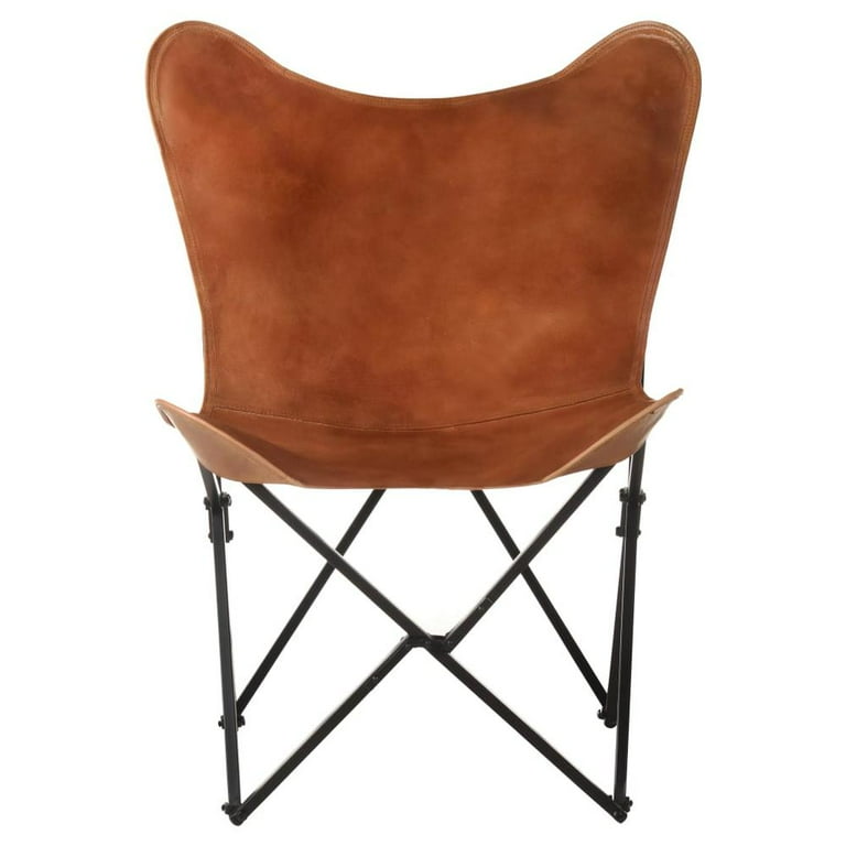 vidaXL Foldable Butterfly Chair Brown Real Leather 3730 Walmart