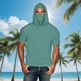 thumbnail image 2 of Htigea Unisex Hooded Sun Shirts UPF 50+ Short Sleeve Pullover UV Protection Hoodies Summer Rash Guard Workout Tops Army Green S, 2 of 8