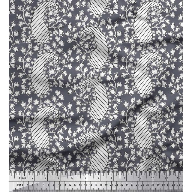 Soimoi Polyester Crepe Fabric Floral & Paisley Block Decor Fabric Printed Yard 52 Inch Wide